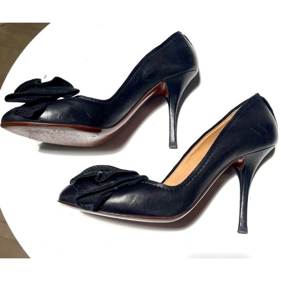 Lanvin PARIS Pin Up Leather Black Round Toe BOW 2011 Unique Heel Pumps 39.5 - Picture 9 of 11